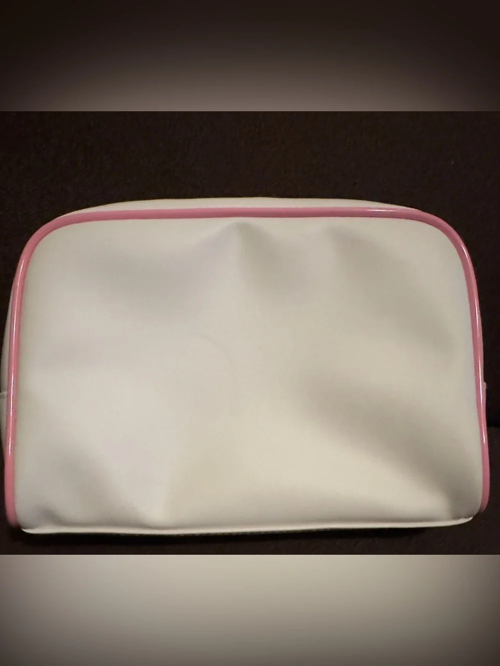 CHANEL White Cosmetic Pouch with Pink Trim. 9.25”W x 7”H.